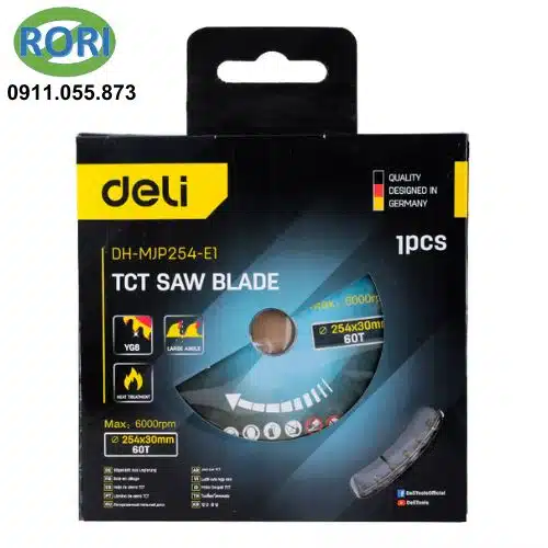 Lưỡi cưa gỗ 254mm EDH-MJP254-E1 Deli Tools, với số răng lên đến 60. Cho khả năng cắt nét ở cả các vật liệu khô lẫn ướt. RORI chuyên phân phối các sản phẩm dụng cụ, thiết bị, vật tư công nghiệp chính hãng tại thị trường miền Trung, đặc biệt là các tỉnh Đà Nẵng, Huế, Quảng Nam.