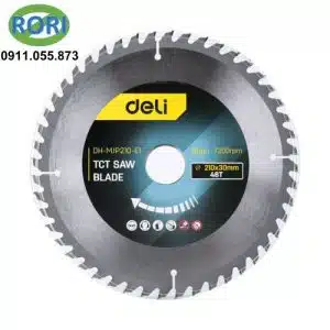 Lưỡi cưa gỗ 210mm EDH-MJP210-E1 Deli Tools, với số răng lên đến 48. Cho khả năng cắt nét ở cả các vật liệu khô lẫn ướt. RORI chuyên phân phối các sản phẩm dụng cụ, thiết bị, vật tư công nghiệp chính hãng tại thị trường miền Trung, đặc biệt là các tỉnh Đà Nẵng, Huế, Quảng Nam.