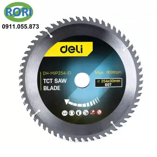 Lưỡi cưa gỗ 254mm EDH-MJP254-E1 Deli Tools, với số răng lên đến 60. Cho khả năng cắt nét ở cả các vật liệu khô lẫn ướt. RORI chuyên phân phối các sản phẩm dụng cụ, thiết bị, vật tư công nghiệp chính hãng tại thị trường miền Trung, đặc biệt là các tỉnh Đà Nẵng, Huế, Quảng Nam.