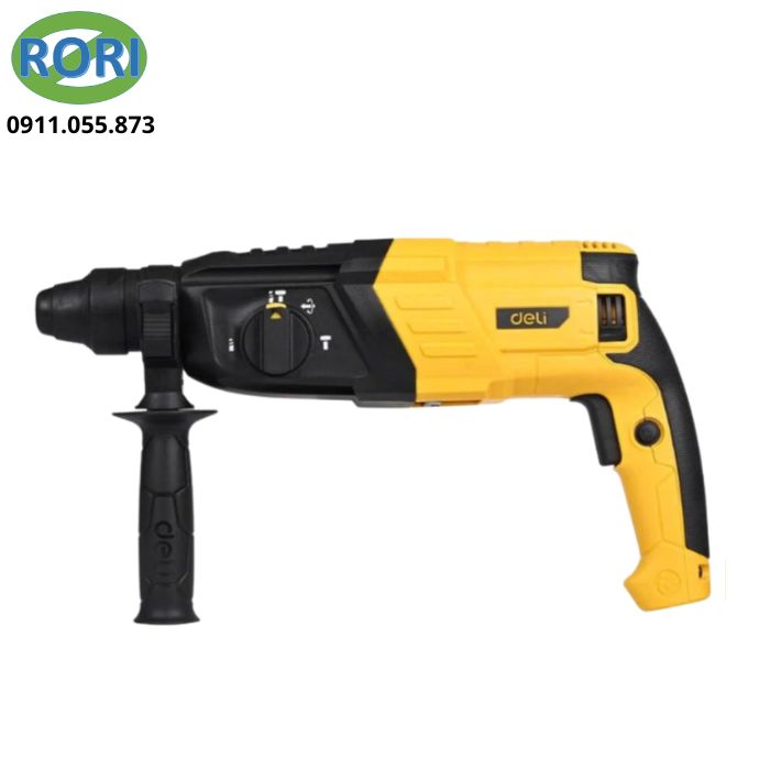 Máy khoan búa Deli 800W tích hợp khoan thường – khoan búa – đục phá, phù hợp thi công điện nước, khoan tường bê tông, sửa chữa công trình.