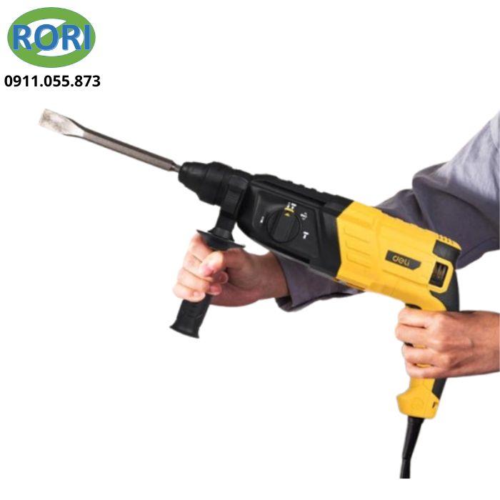 Máy khoan búa Deli 800W tích hợp khoan thường – khoan búa – đục phá, phù hợp thi công điện nước, khoan tường bê tông, sửa chữa công trình.