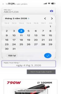 chọn chính xác ngày mua  để đăng ký kích hoạt bảo hành cho sản phẩm