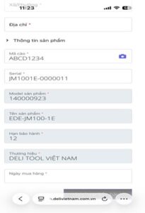 nhập đầy đủ và chính xác các thông tin đăng ký bảo hành. 