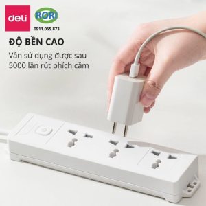 cắm điện Deli ET401 là lựa chọn phù hợp cho nhu cầu sử dụng điện hằng ngày. Sản phẩm sở hữu thiết kế 3 ổ cắm đa năng, dây dài 3m và công suất tối đa 2500W-10A. Đây là giải pháp an cung cấp nguồn điện ổn định, đảm bảo an toàn, ổn áp và hỗ trợ chống giật hiệu quả trong quá trình sử dụng.