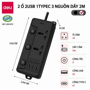 Ổ cắm điện đa năng CT709 là lựa chọn lý tưởng cho gia đình, văn phòng và góc làm việc hiện đại. Sản phẩm sở hữu thiết kế màu đen sang trọng, tích hợp 2 ổ cắm đa năng, 2 cổng USB-A và 1 cổng Type-C công suất 10.5/12W. Nhờ đó, người dùng có thể cấp nguồn và sạc nhiều thiết bị cùng lúc mà vẫn đảm bảo an toàn, chống giật, chống cháy và vận hành ổn định.