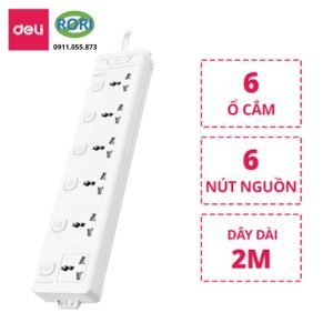 Trong cuộc sống hiện đại, một ổ cắm chất lượng giúp việc thiết kế điện trở nên thuận tiện hơn. Ổ cắm điện Deli ET423 được thiết kế với 6 ổ cắm và 6 công tắc nguồn độc lập. Sản phẩm đáp ứng tốt nhu cầu sử dụng tại gia đình, văn phòng hoặc cửa hàng. Công suất 2500W cùng dòng điện định mức 10A mang đến khả năng cấp nguồn ổn định cho thiết bị. Đặc biệt, sản phẩm còn có khả năng chống giật giúp đảm bảo an toàn khi sử dụng.