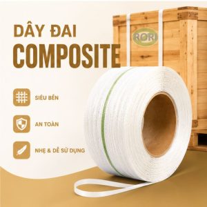 Được cấu tạo từ nhiều sợi polyester cường lực và được phủ lớp nhựa bảo vệ bên ngoài. Dây đai composite là giải pháp kết hợp giữa khả năng chịu lực cao và sự an toàn trong quá trình sử dụng. Nhờ vậy, loại dây này vừa có thể chịu được tải trọng lớn, vừa không gây gỉ sét hay hư hại cho hàng hóa như dây thép. Điều này cũng là lý do dây đai composite thường được sử dụng để cố định các kiện hàng nặng, máy móc, gỗ hoặc các hàng hóa xuất khẩu cần vận chuyển đường dài.